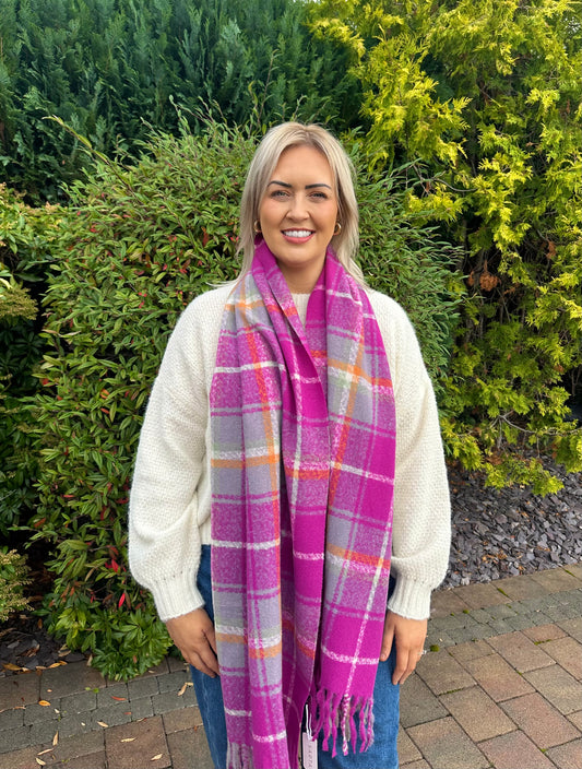 KESHA magenta check scarf