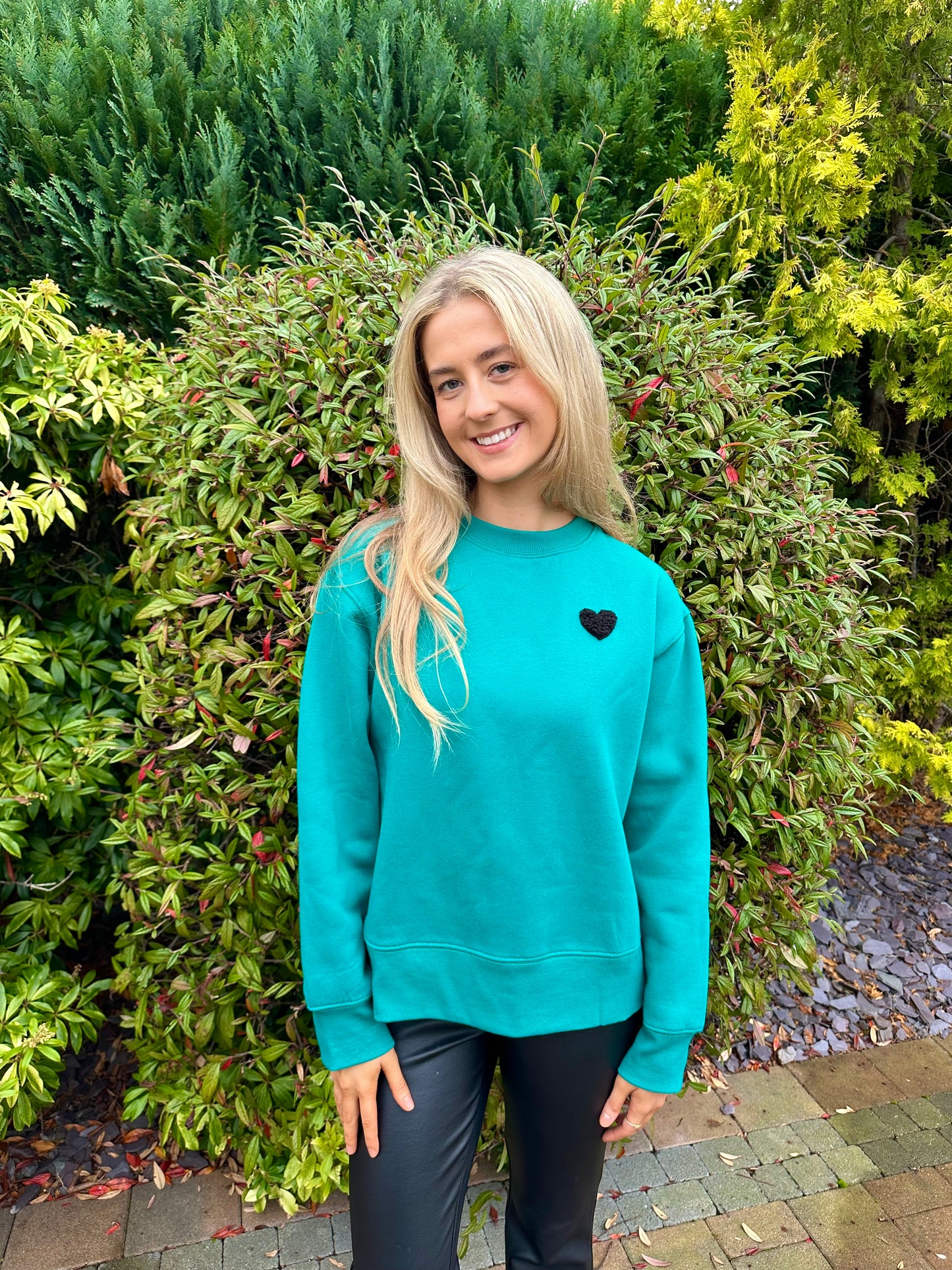 SOFIA sweater with textured heart detail in green