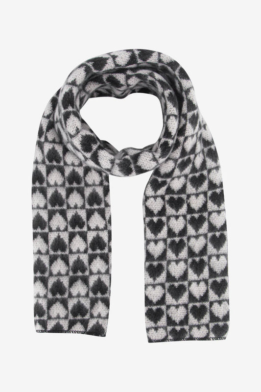 LIZZIE heart print scarf in black and white