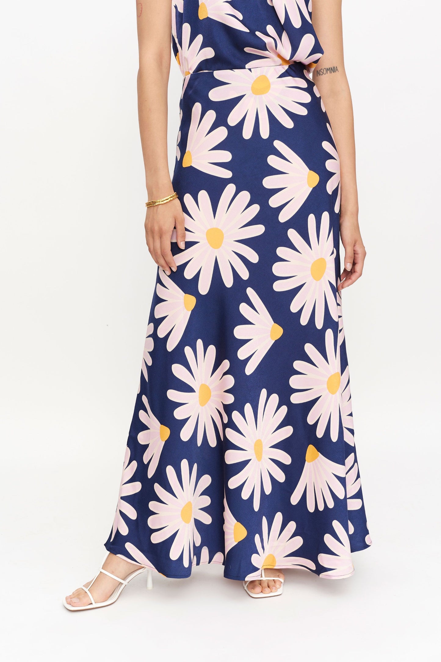 The navy floral midi skirt