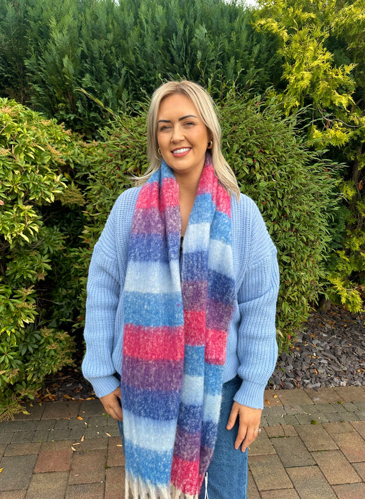 IZZY blue and pink soft tassel scarf