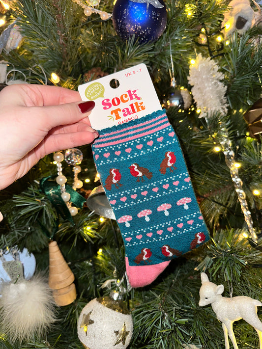 The teal robin bamboo socks