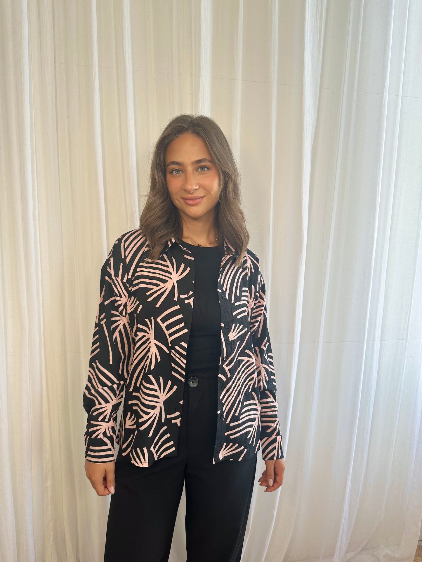 TESS black and blush pink abstract shirt