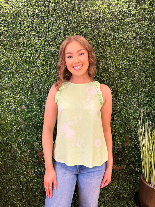 The mint green floral print top