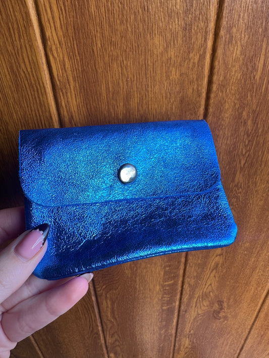 ELLA metallic leather purse in cobalt blue