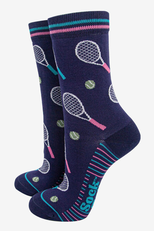 Tennis print socks in navy blue
