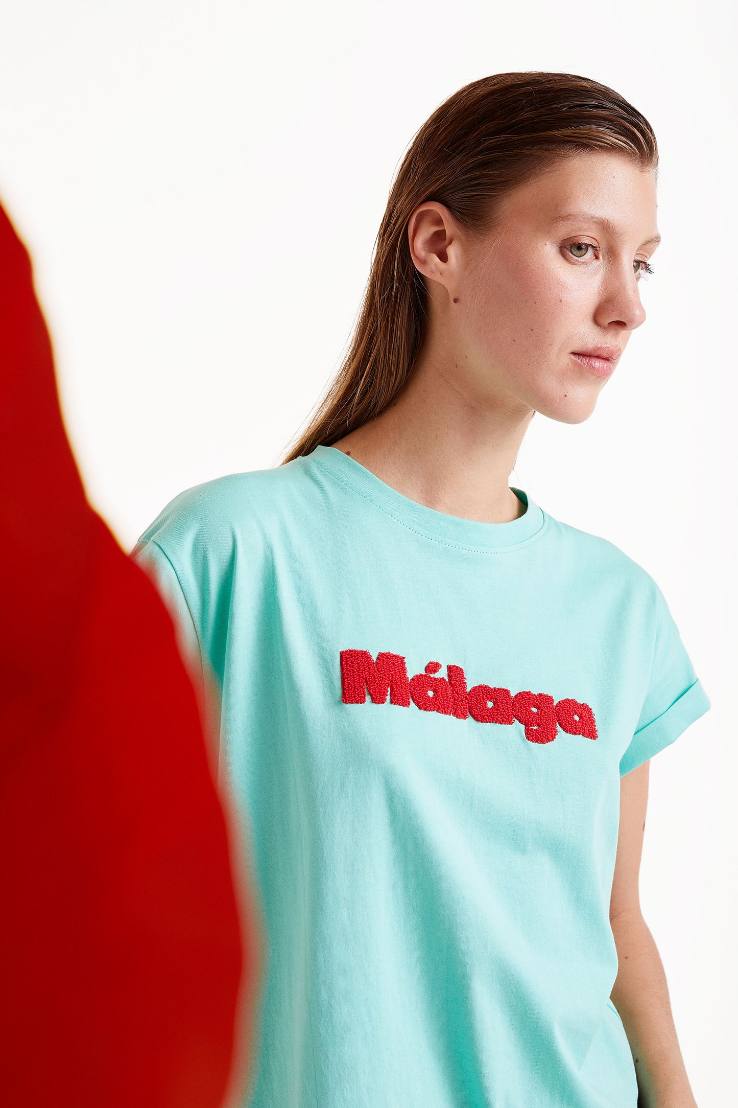 MALAGA textured motif t-shirt in aqua blue