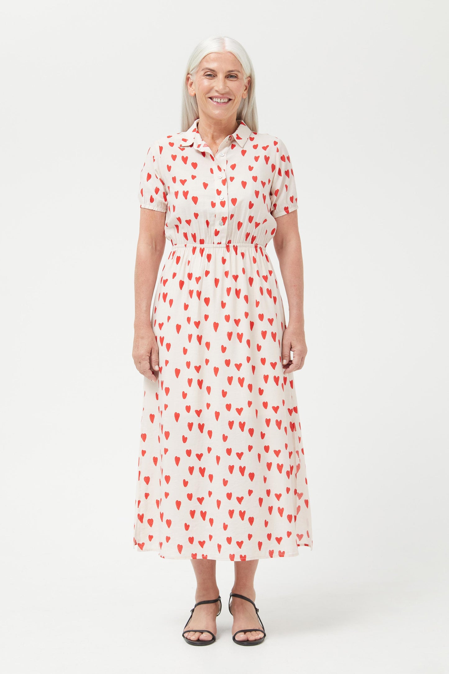 The red heart print midi dress