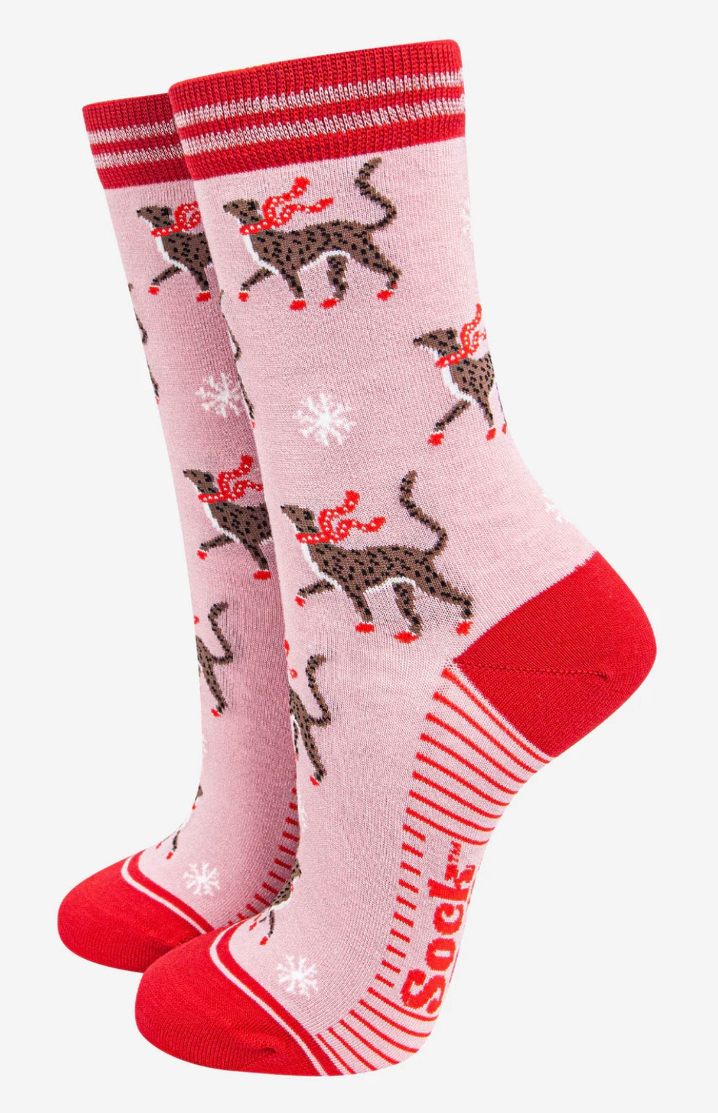 Festive cheetah socks in red and pink