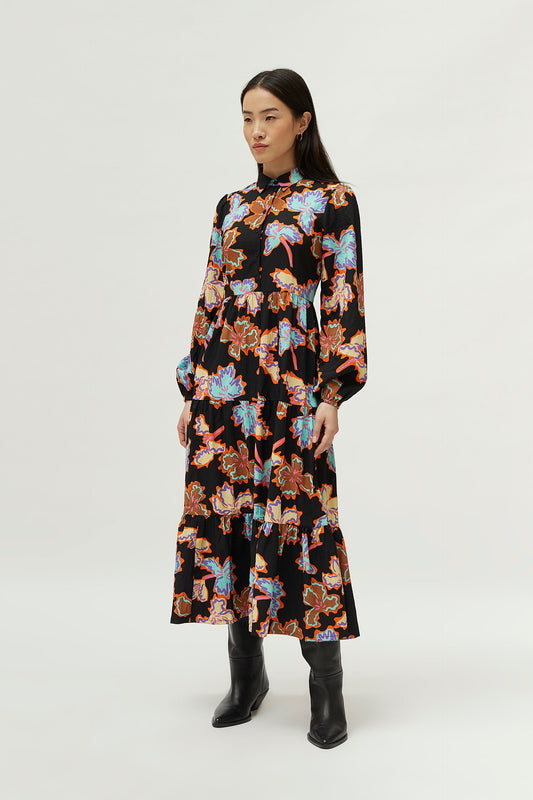 The multicolored tiered midi dress