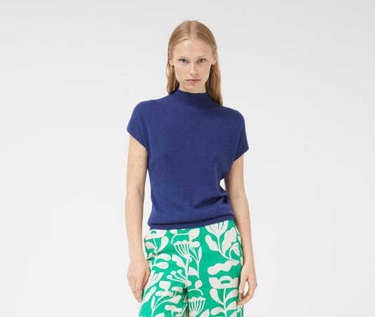 LINDA navy funnel neck knit top