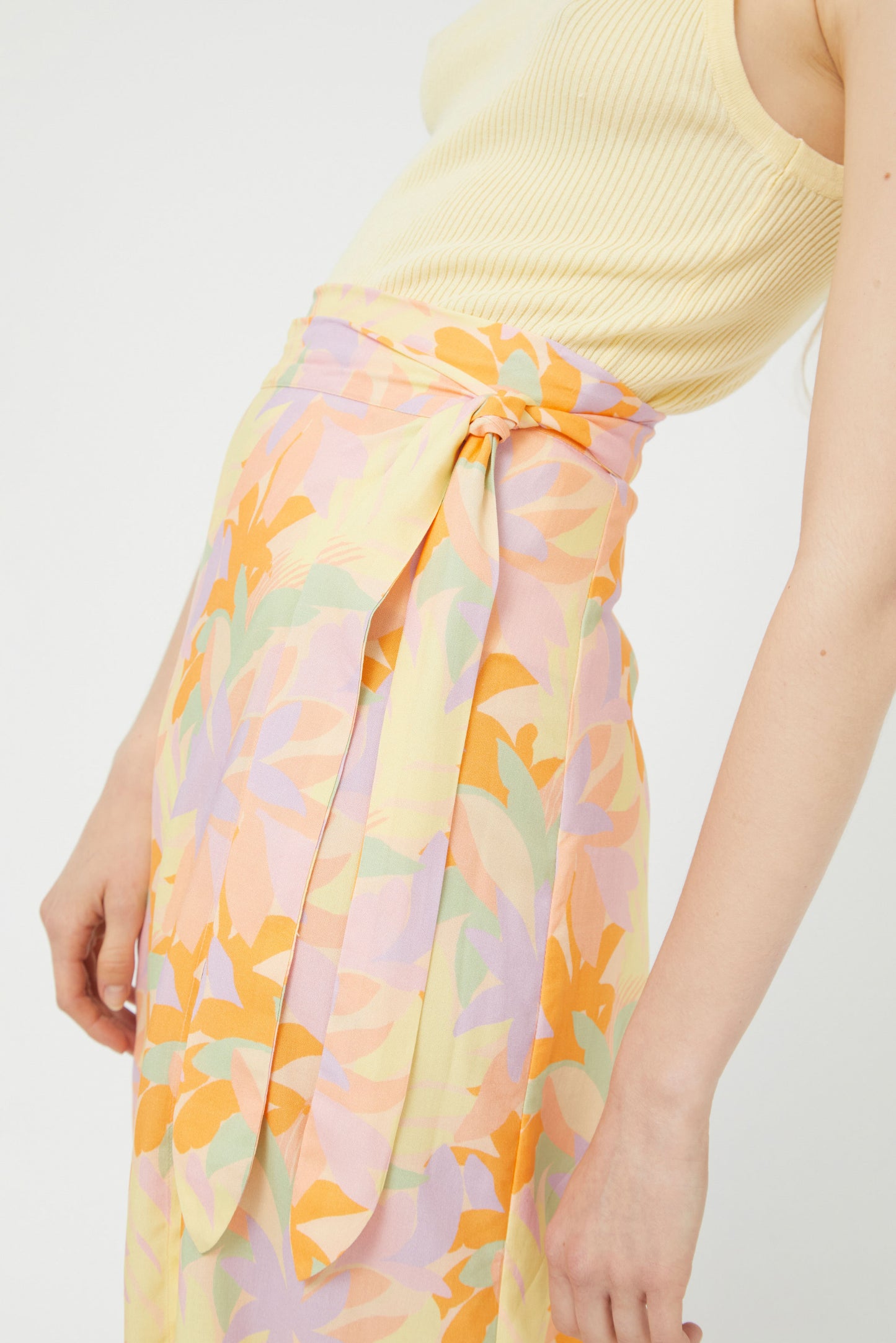 The pastel leaf print wrap skirt