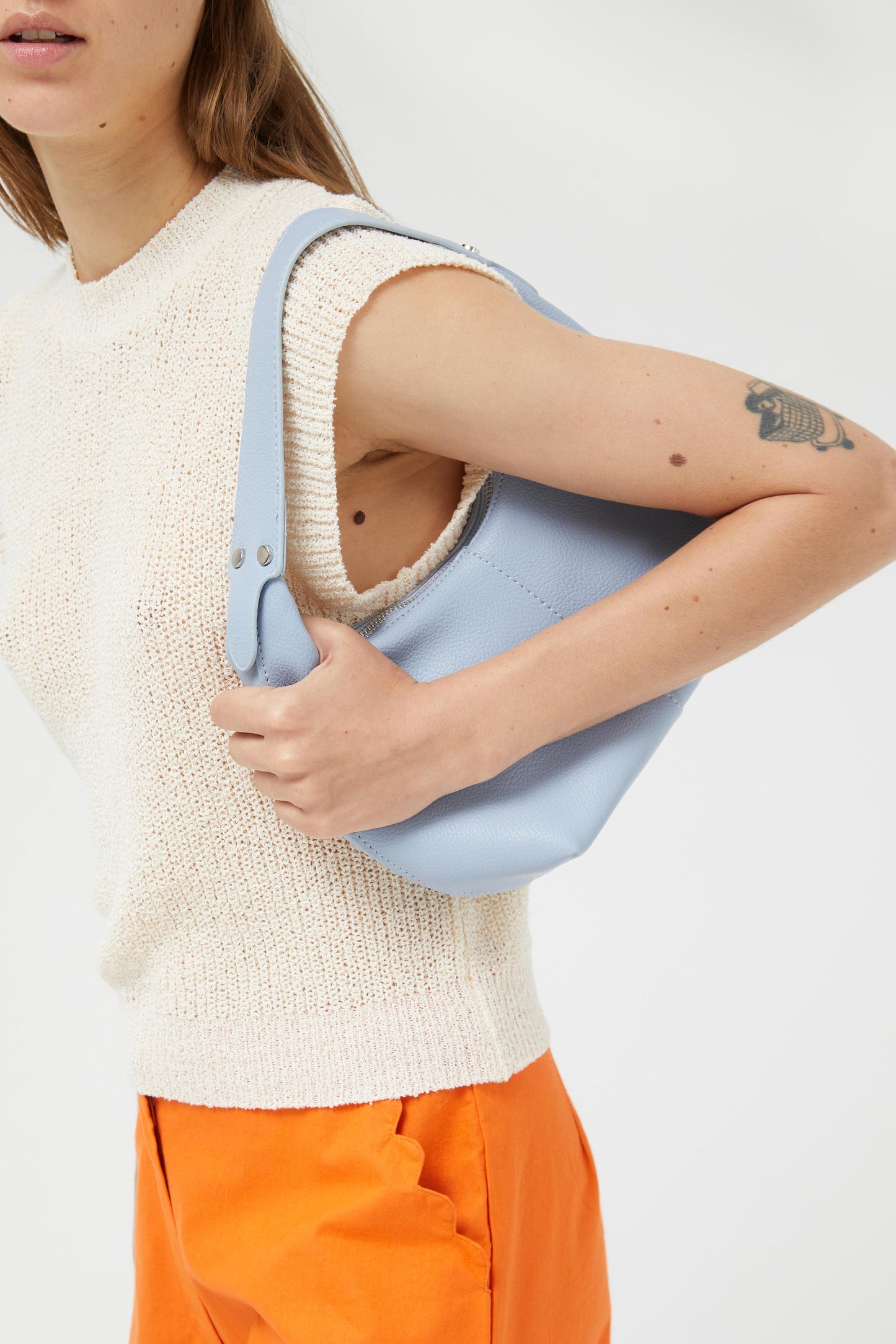 The baby blue leather mini shoulder handbag