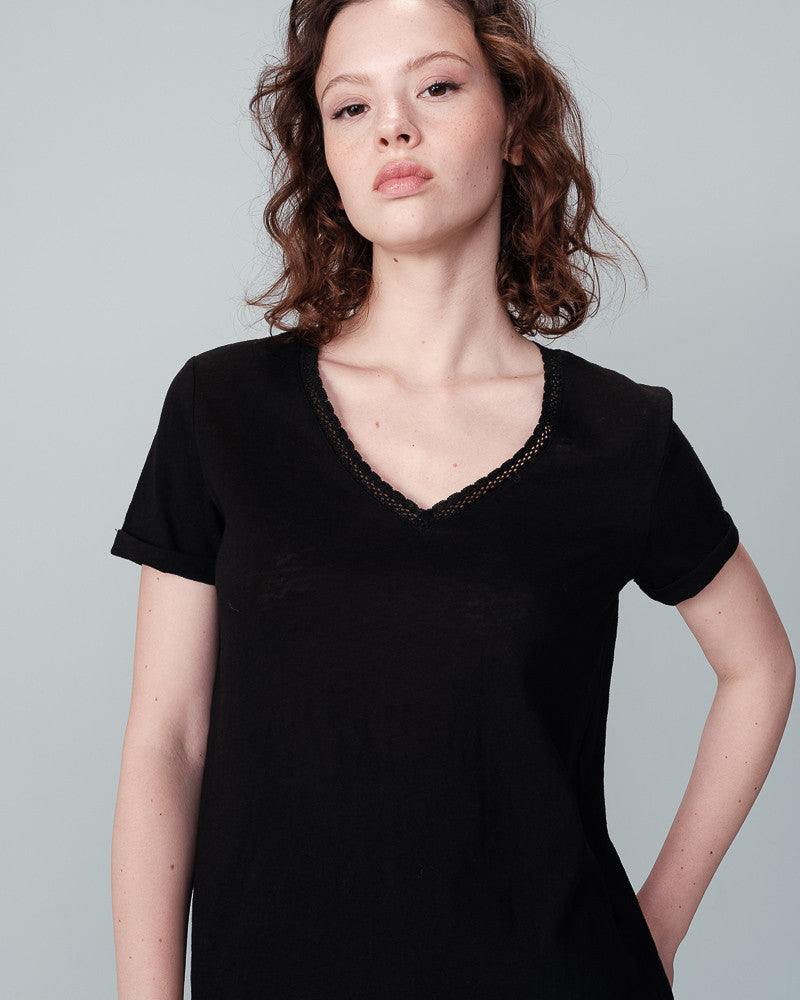 The black v-neck trim t-shirt