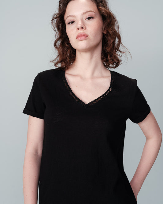 The black v-neck trim t-shirt