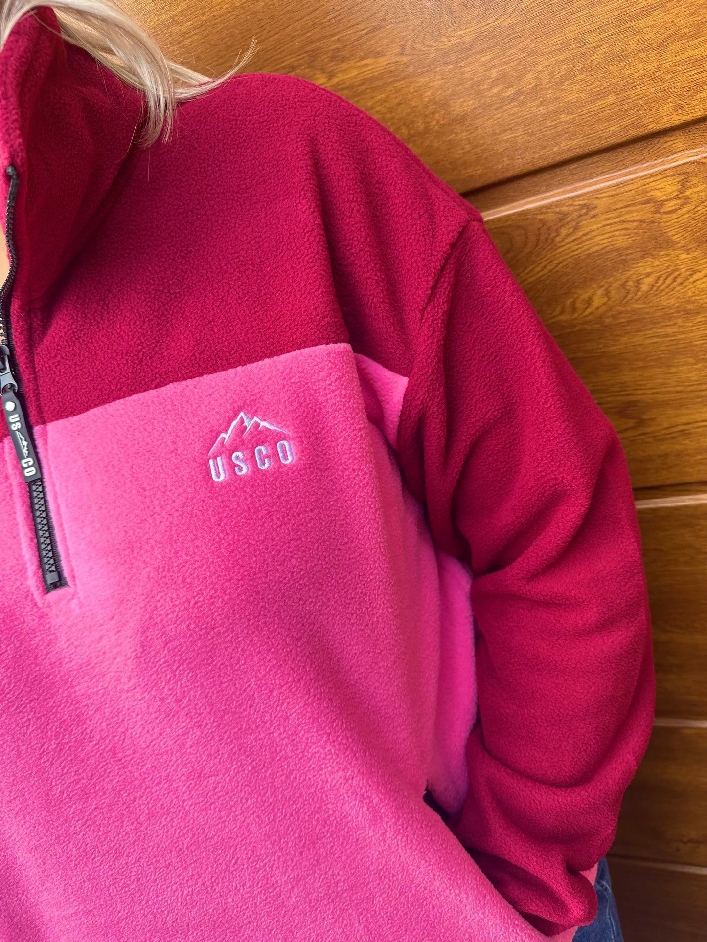 RUTH fleece in burgundy and pink