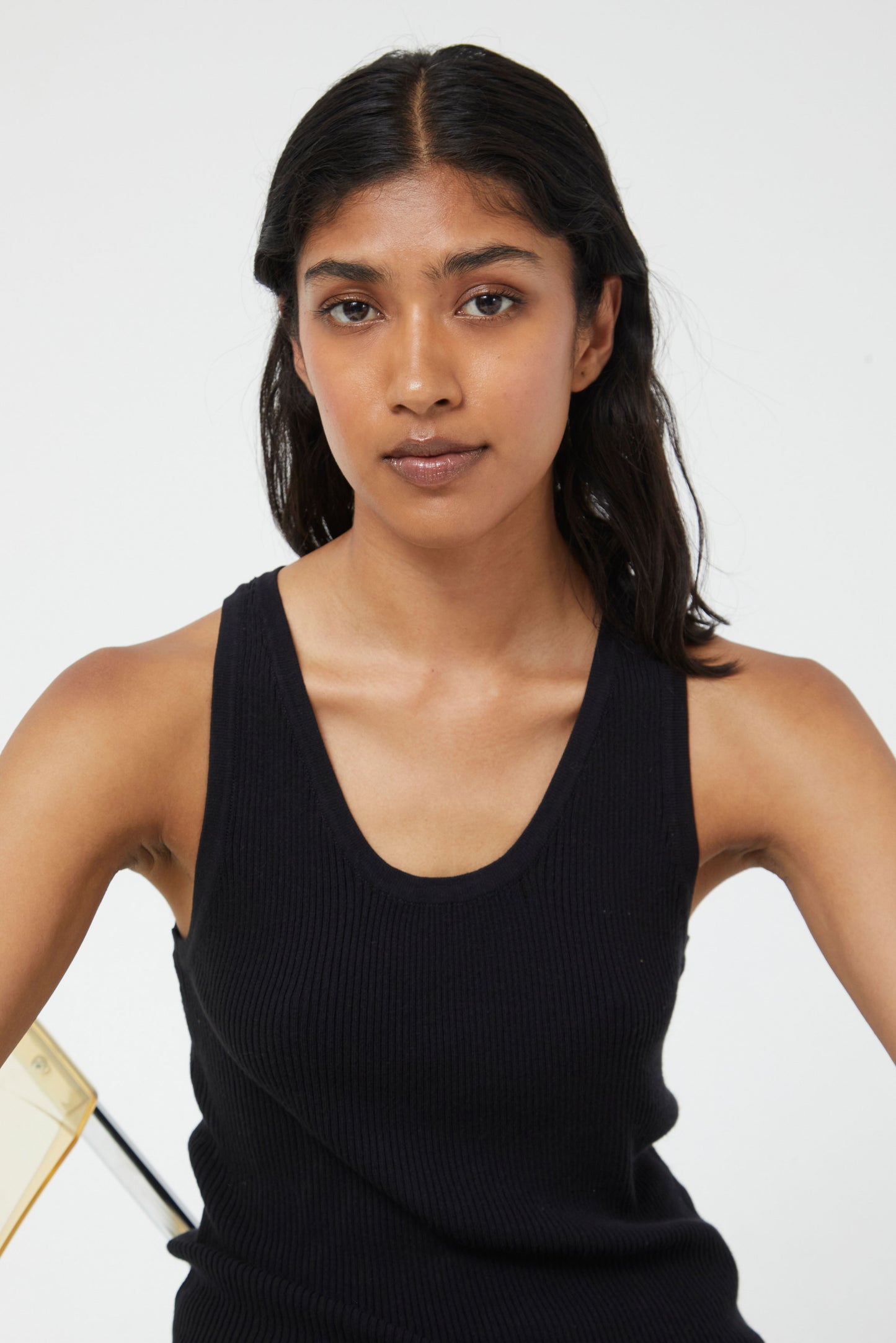 SARA black scoop neck knit vest top