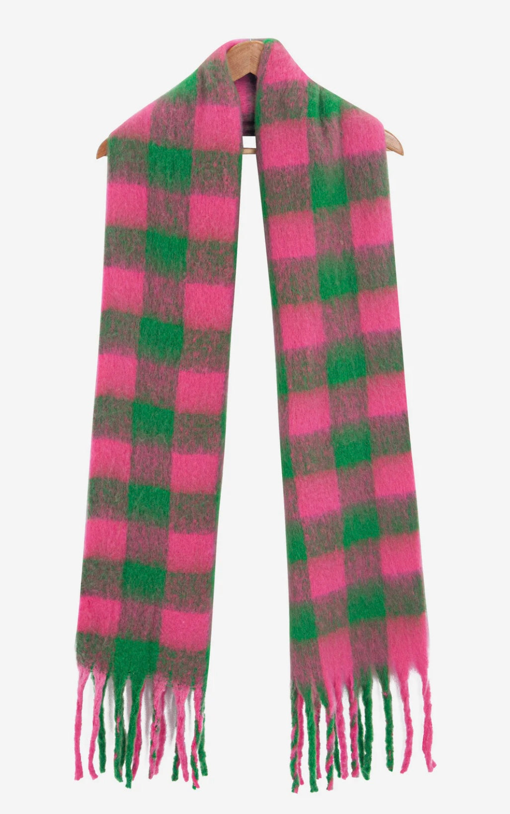 RACHEL square check scarf - green and pink