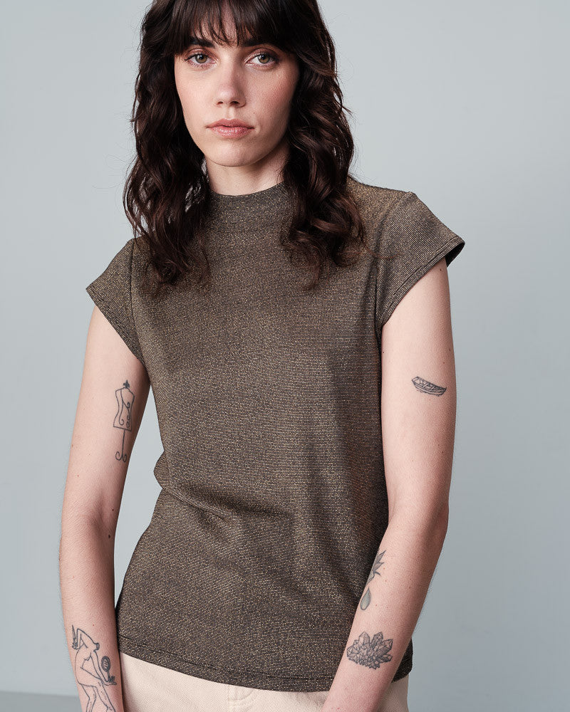 HOLLY subtle sparkly stripe top in black and gold
