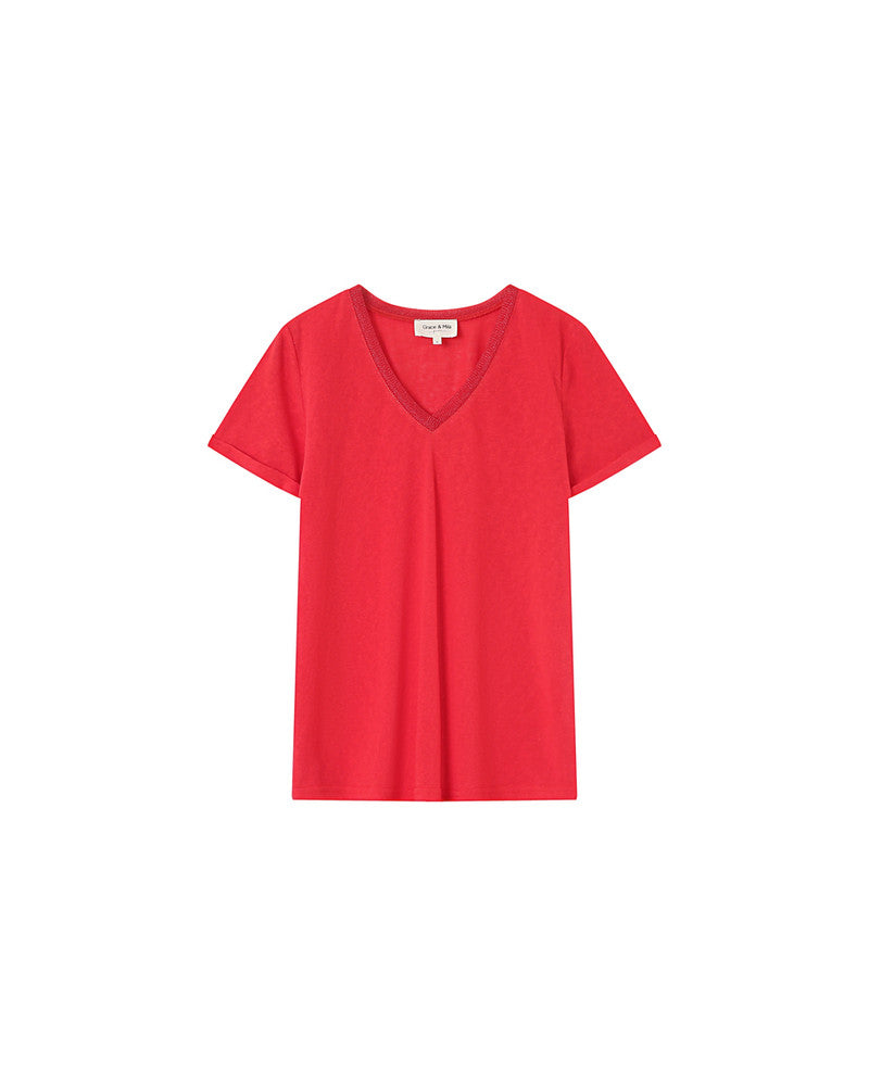 The rouge red SARAH v-neck t-shirt